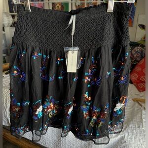anthropologie sequined black tulle mini skirt